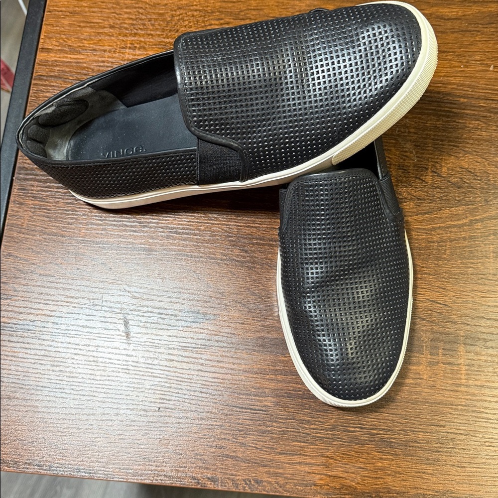 Vince Black Perforated Slip-On Sneakers with White Sole - Picture 6 of 9